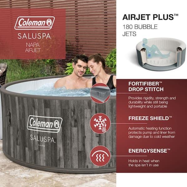180 bubbling warm jets Napa 7-Person AirJet Inflatable Hot Tub with 6 Pack of SaluSpa Spa Seat