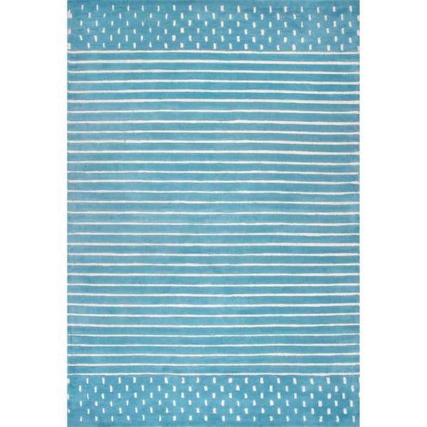 Mandia Striped Wool Baby Blue 4 ft. x 6 ft. Indoor/Outdoor Patio Rug