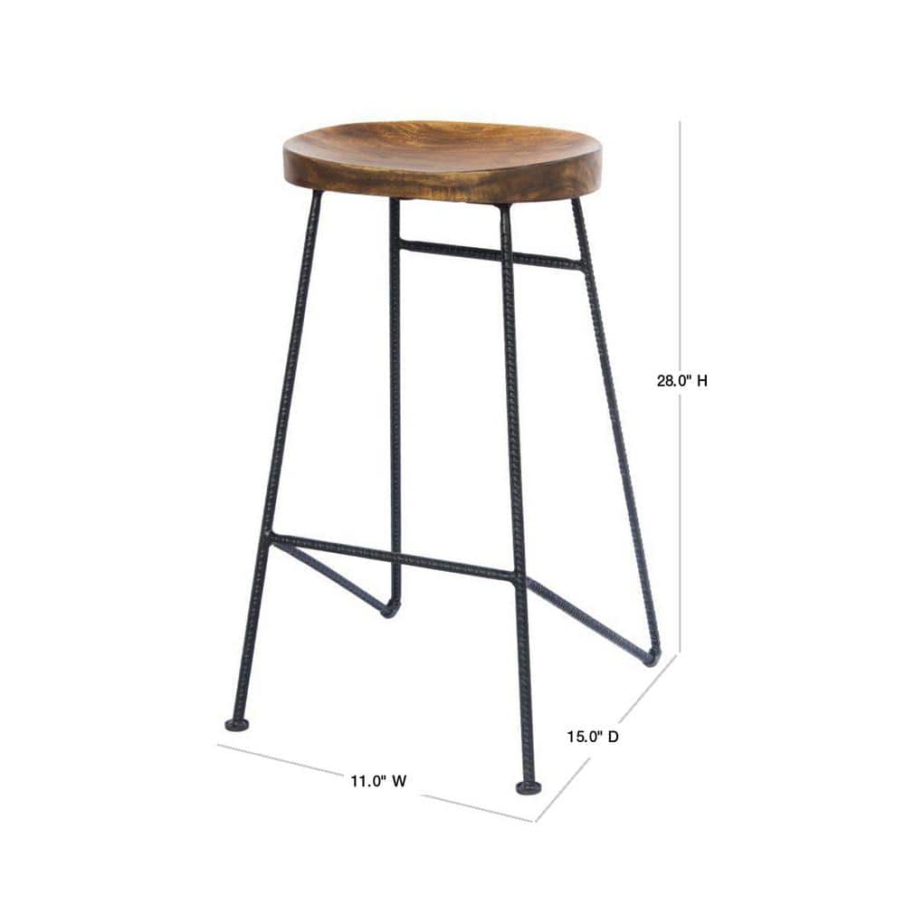 28" Industrial Saddle Seat Bar Stool in Black and Brown