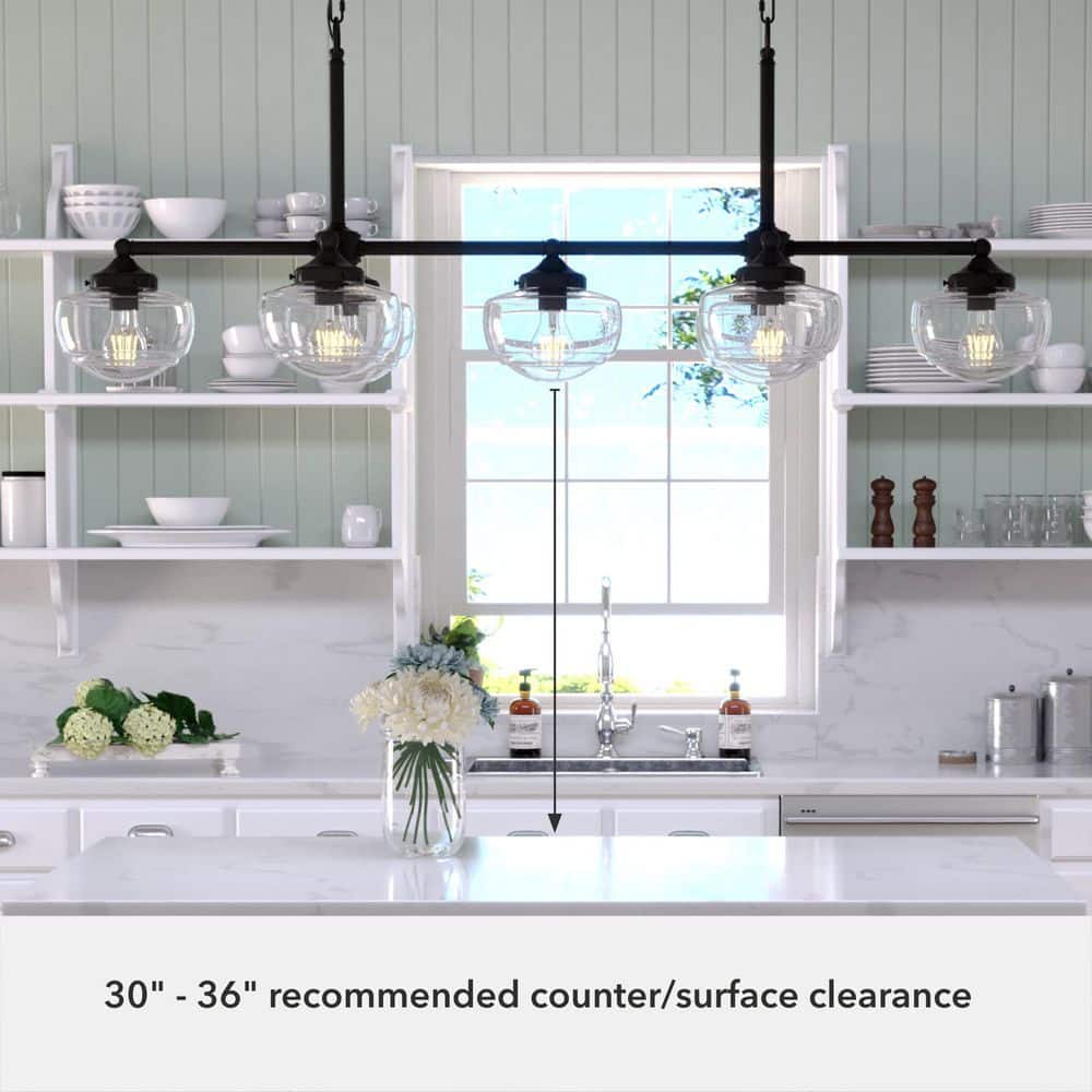 Noble Bronze 52" Linear Chandelier with Clear Seeded Glass Shades