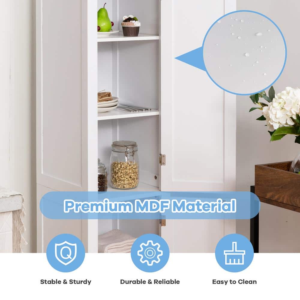 White Tall Freestanding Cabinet with Adjustable Shelving