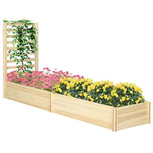 90.50 in. Brown Wood Rectangular Outdoor Raised Beds with Trellis and Two Compartments for Vegetables, Flowers & Herbs