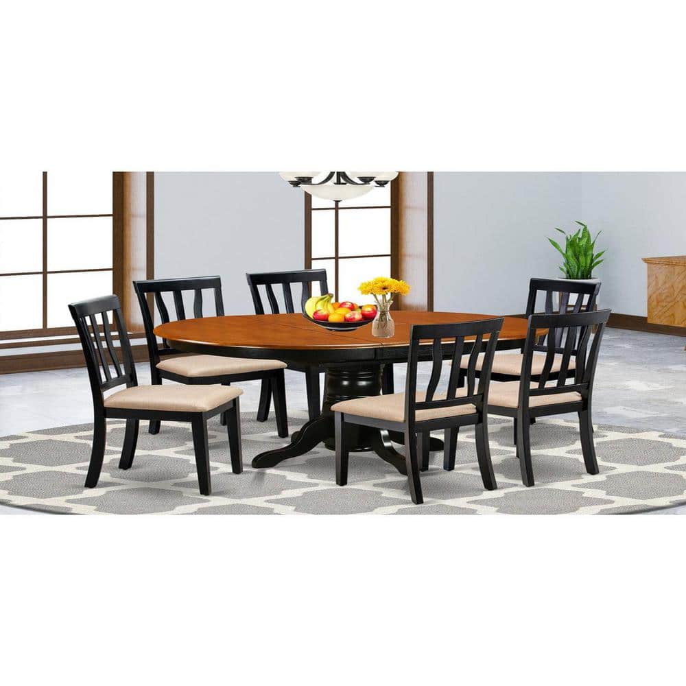 Black and Cherry Oval Wood Dining Set with 6 High Back Chairs