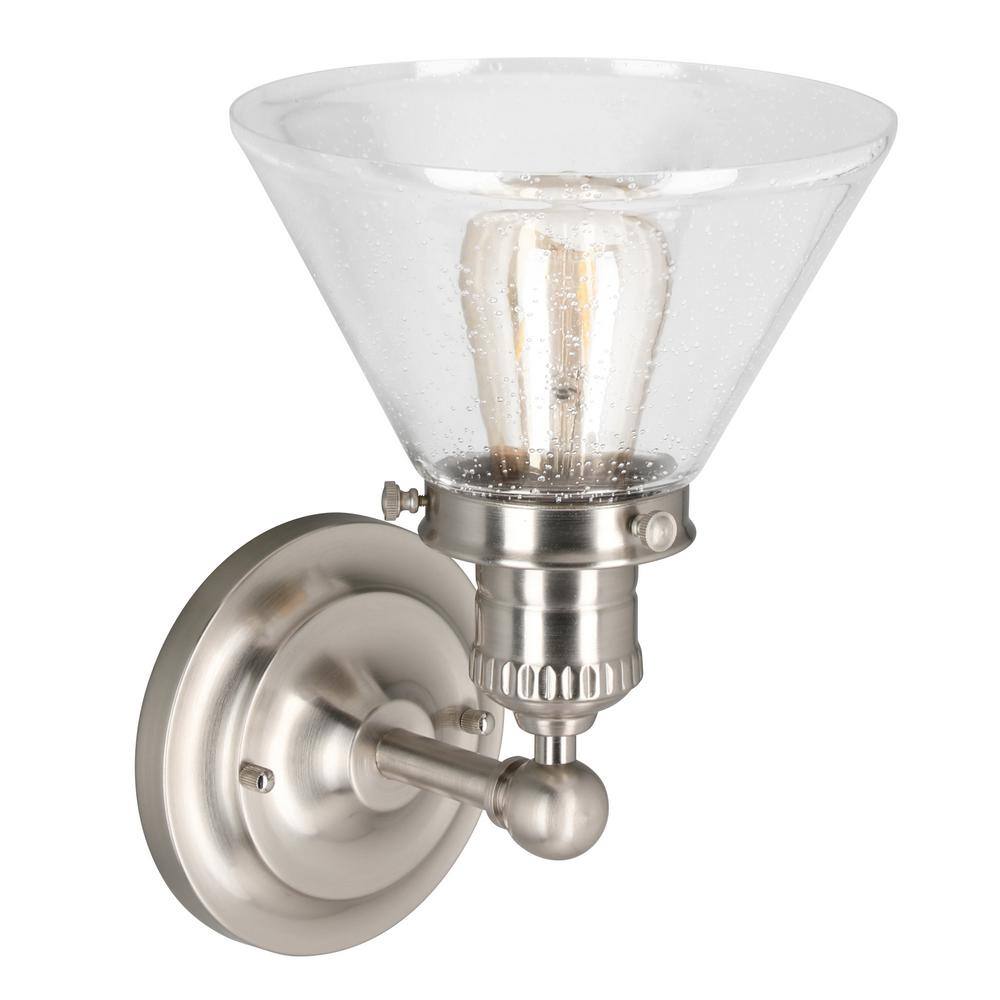 Satin Nickel 8.5" Direct Wired Wall Light with Seedy Glass Shade