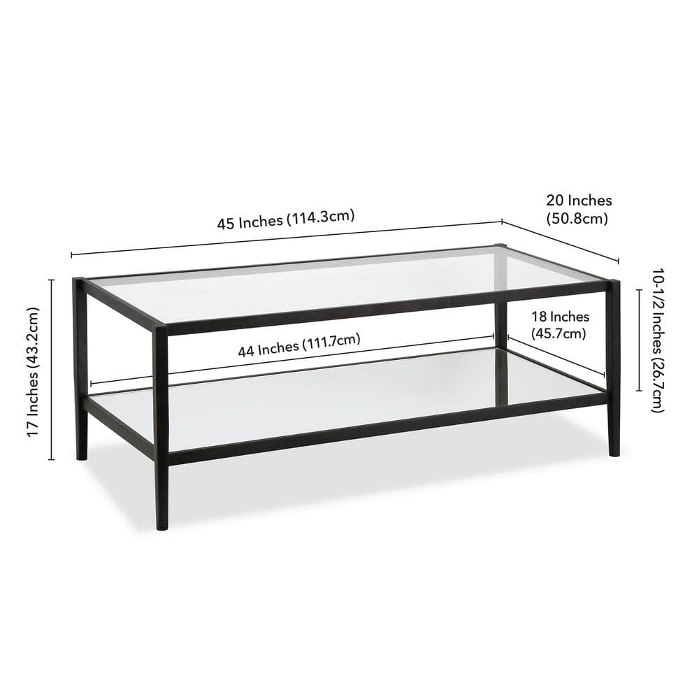 Elegant 45" Blackened Bronze Metal & Glass Rectangular Coffee Table