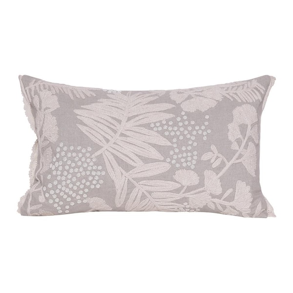 LR Home Odyssey Hand-Woven Natural/Cream Botanical Linen 16 in. x 24 in. Throw Pillow