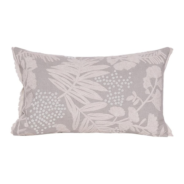 Unbranded Odyssey Hand-Woven Natural/Cream Botanical Linen 16 in. x 24 in. Indoor Throw Pillow