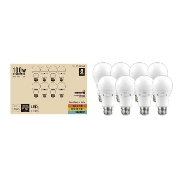 100-Watt Equivalent A19 Non-Dimmable LED Light Bulb with Selectable Color Temperature (8-Pack)