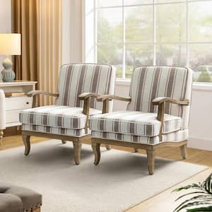 Quentin Farmhouse Style Upholstered Tan Arm Chair with Graceful Feet Curves and Comfortable Cushion (Set of 2)