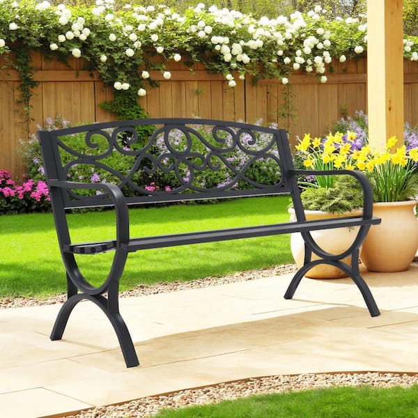 Maypex 49 in. 2-Person Blue Metal Outdoor Garden Bench H1301083-B - The ...