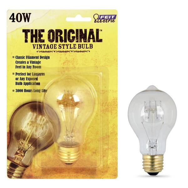Feit Electric 40W Equivalent A19 Dimmable Incandescent Amber Glass Vintage Edison Light Bulb With Tungsten Filament Soft White