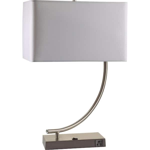 23 in. Silver Nickel Curved Table Lamp with White Rectangle Shade