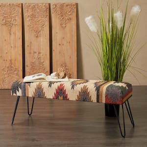 Multi Colored Tribal Bench with Metal Hairpin Legs 16 in. X 47 in. X 19 in.