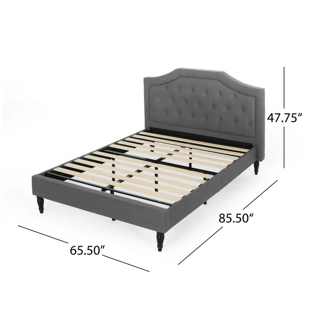 Charcoal Gray Tufted Upholstered Queen Platform Bed Frame