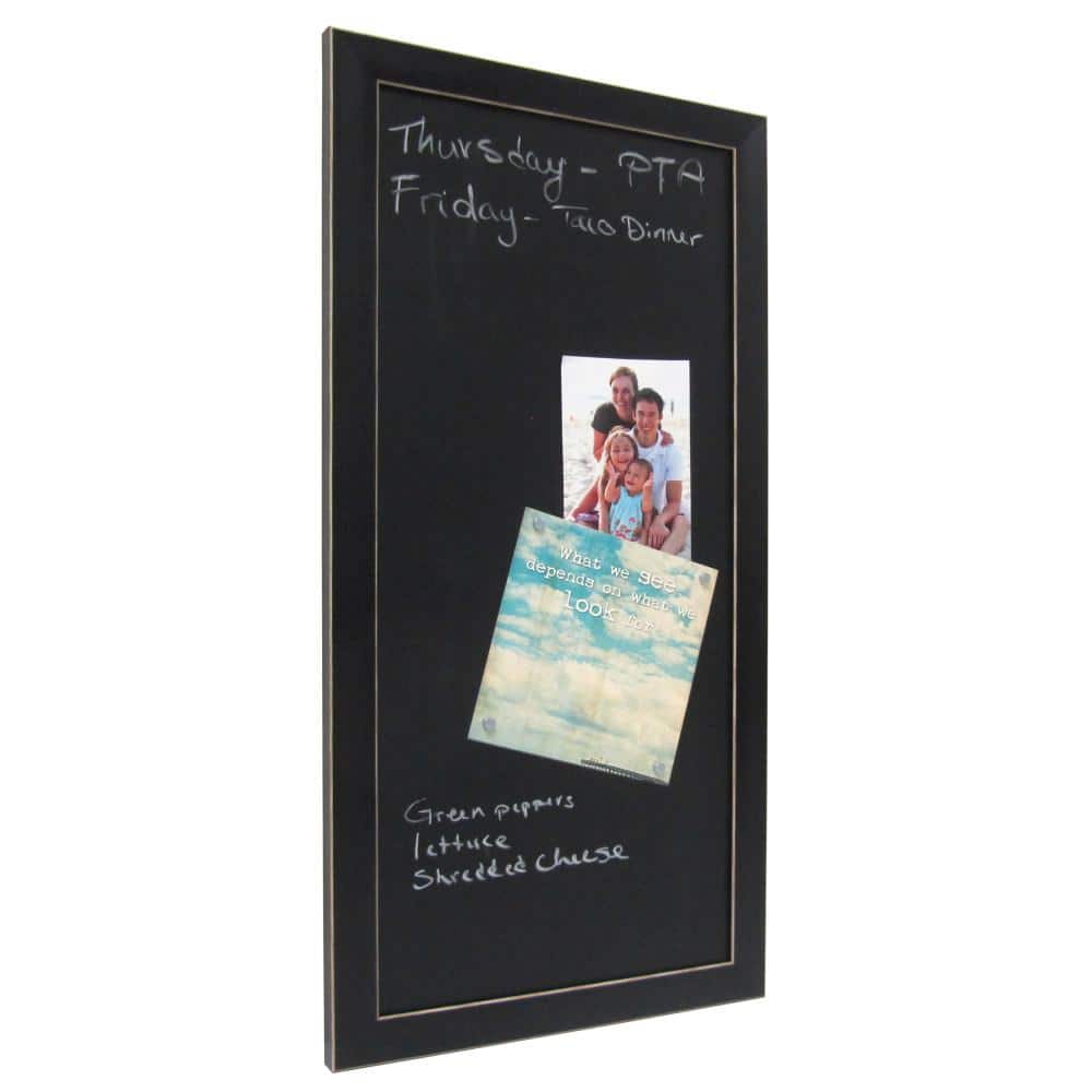 Black Framed Magnetic Chalkboard with Thin White Accent, 13 x 26