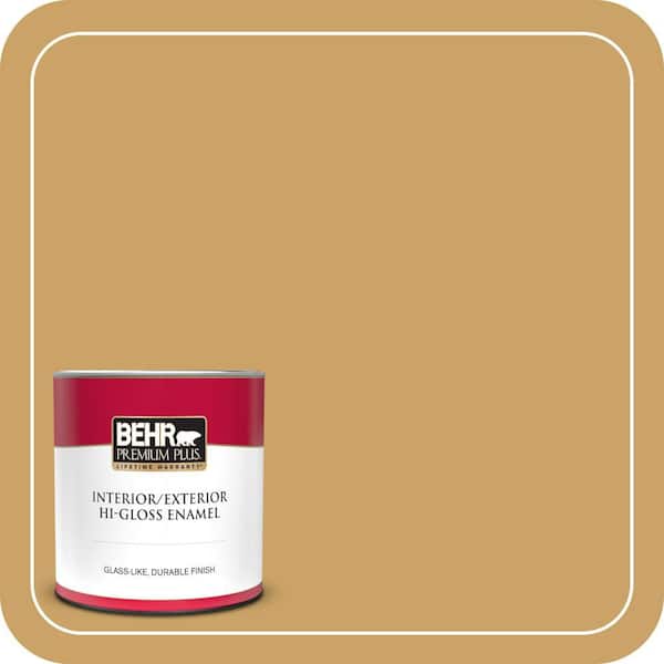 BEHR PREMIUM PLUS 1 qt. #PPU6-17 Classic Gold Hi-Gloss Enamel Interior/Exterior Paint & Primer