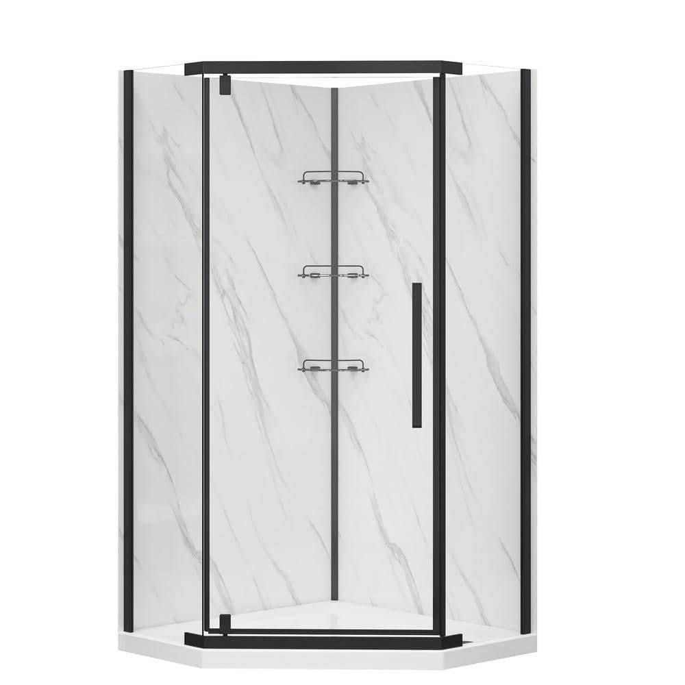 Capri 36'' Black Aluminum Neo-Angle Shower Kit