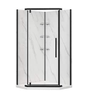 Capri 36 in. L x 36 in. W x 78.5 in. H Neo Angle Corner Shower Stall/Kit with Door, Base and Walls in Black