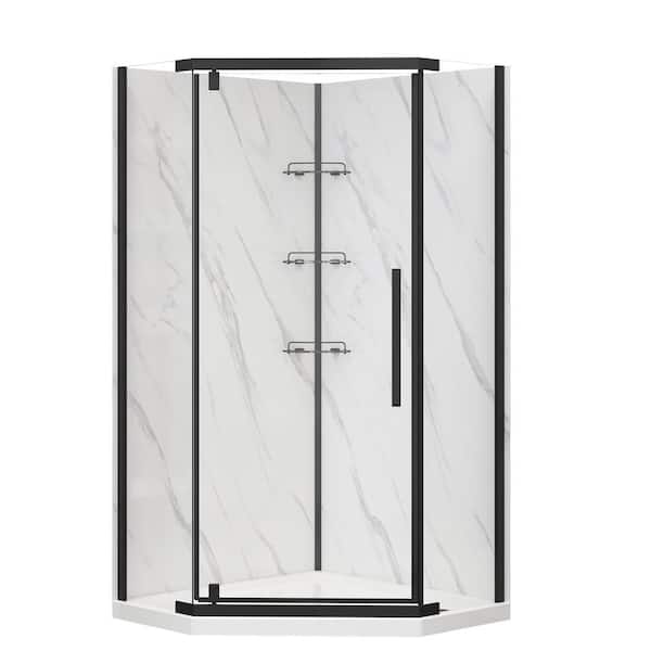 Dreamwerks Capri 36 in. L x 36 in. W x 78.5 in. H Neo Angle Corner Shower Stall/Kit with Door, Base and Walls in Black