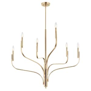 Livadia 36.25 in. 6-Light Champagne Bronze Modern Candle Chandelier for Dining Room