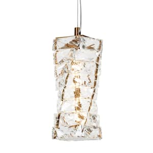 Modern 1-light Plating Brass Integrated LED Pendant Light with Cylinder Crystal Shade, Glam Dining Room Chandelier