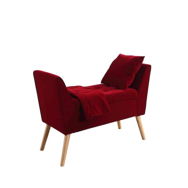 HomeRoots Amelia Red 18.5 in. 100% Polyester Bedroom Bench Backless Upholstered