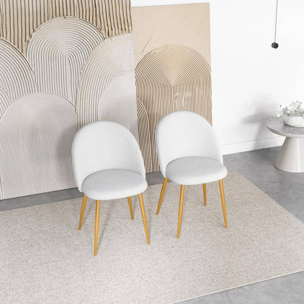 High-Back Cream Boucle Upholstered Parsons Side Chair Set