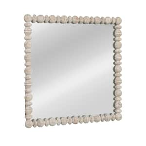 25.8 in. W x 25.8 in. H Square Raised Dowel Wood Whitewashed Decorative Mirror