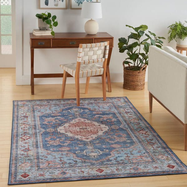 Fulton Blue 8 ft. x 10 ft. Center Persian Vintage Medallion Area Rug