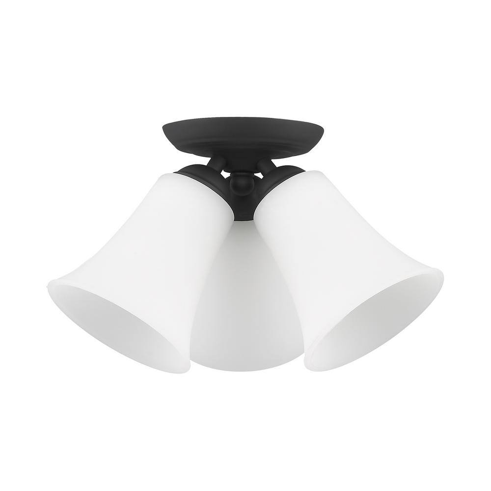 Ridgedale Satin Opal 3-Light Black Flush Mount Ceiling Fixture