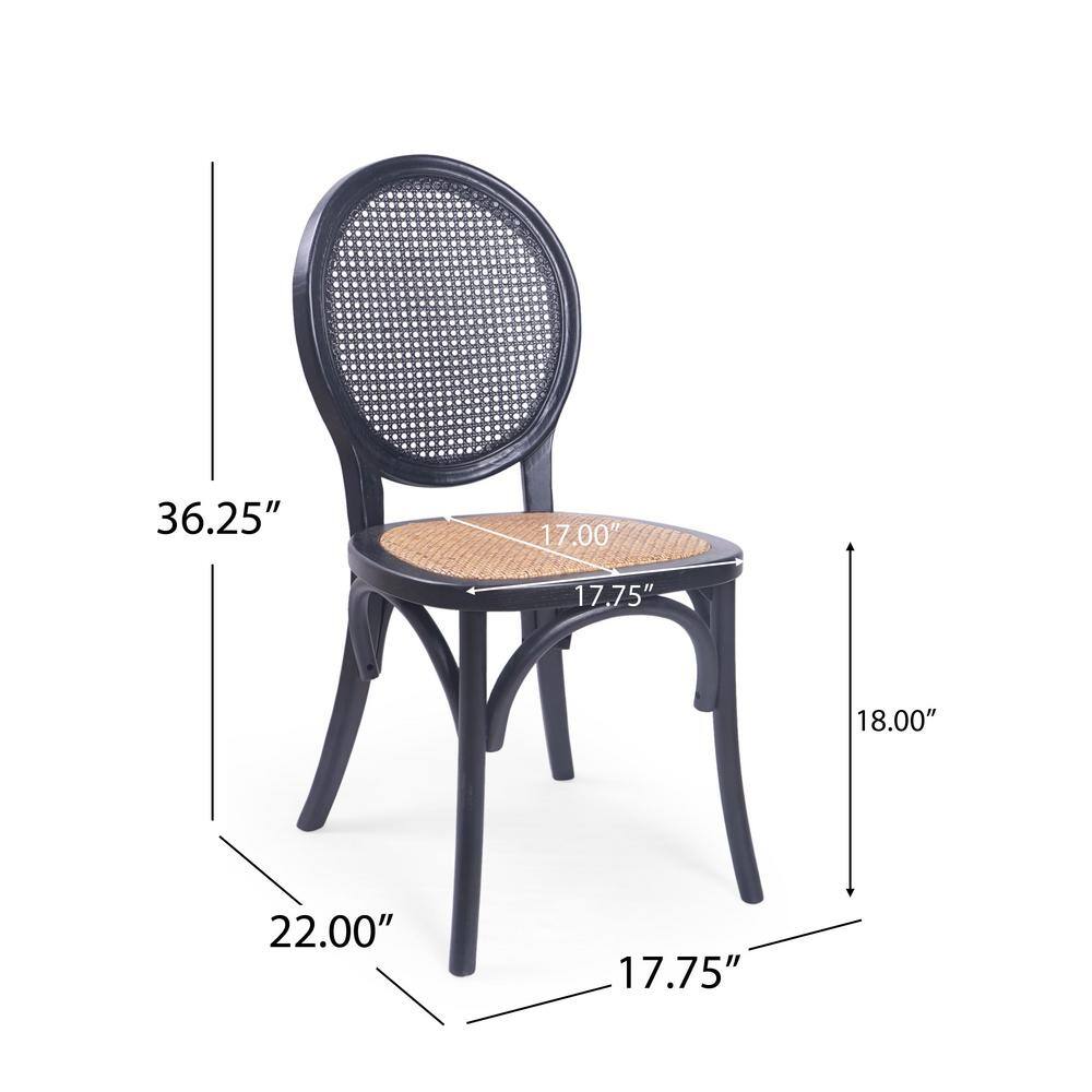 Matte Black Wood and Cane Low Back Side Chair Set