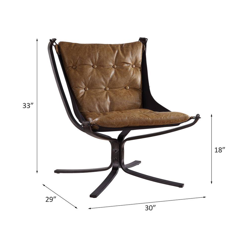 Vintage Coffee Top Grain Leather and Metal Accent Chair