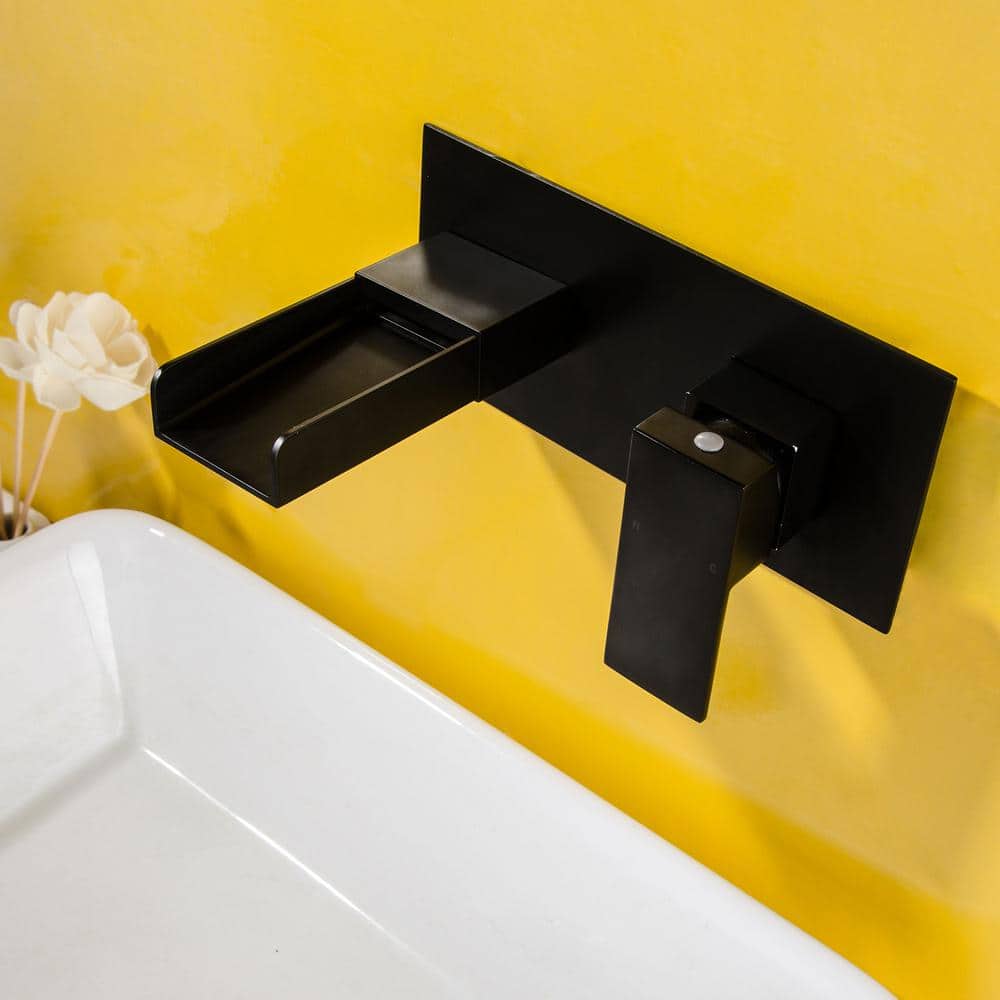 Matte Black Wall-Mount Single-Handle Waterfall Bathroom Faucet