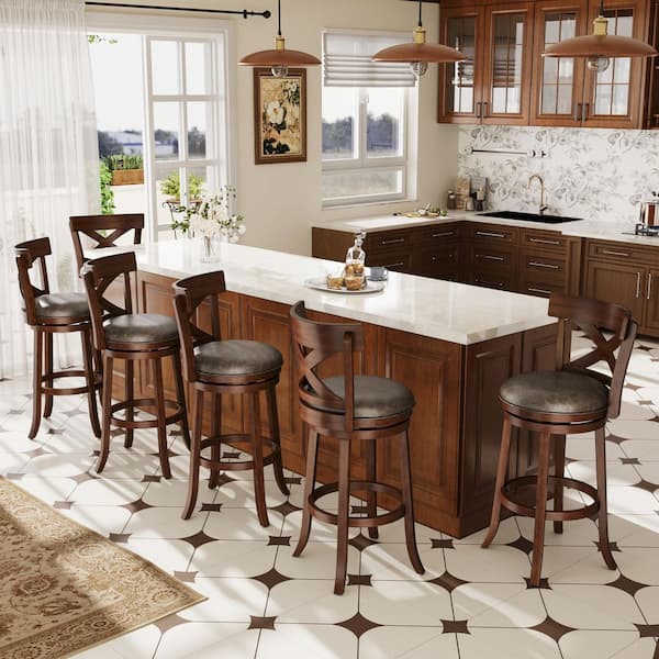 Costway Vintage Swivel Bar Stools 30 in. Bistro Upholstered Dining