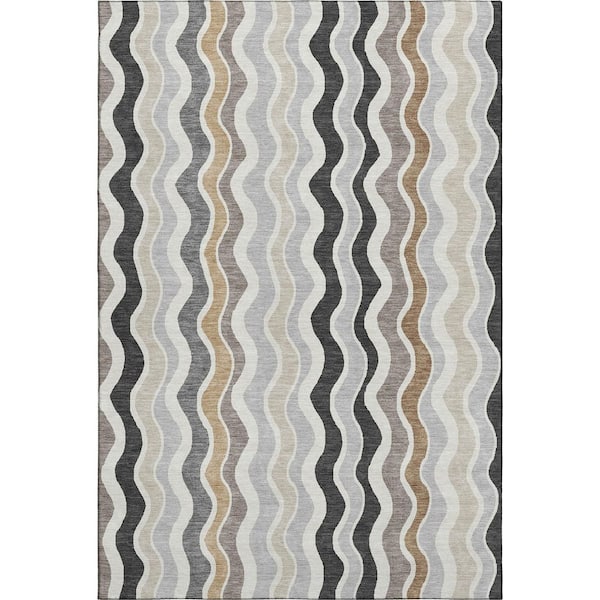 Mayfield Premium Machine Washable Abstract AMF2342 Charcoal 3 ft. x 5 ft. Area Rug