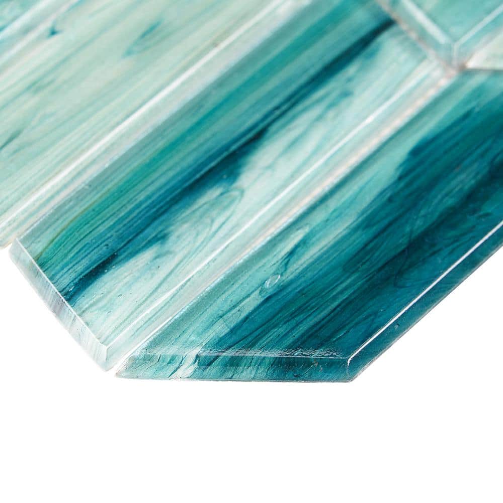 Rivulet Teal Chevron Polished Glass Mosaic Wall Tile