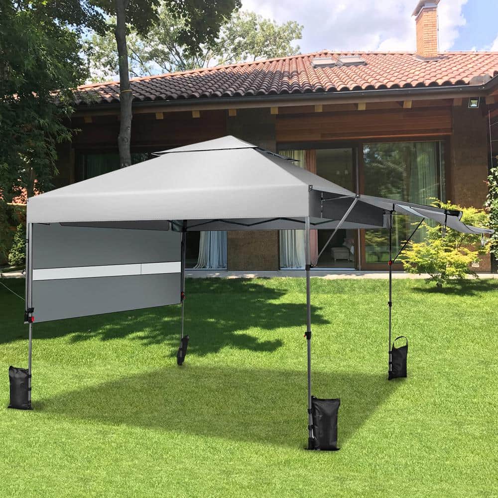 White 10' x 17.6' Outdoor Pop-Up Canopy Tent with Dual Awnings