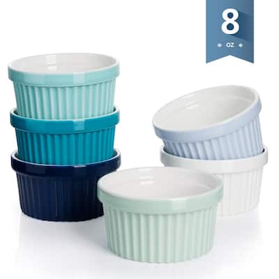 8 Ounce Porcelain Ramekins Set of 6, Cool Assorted Colors