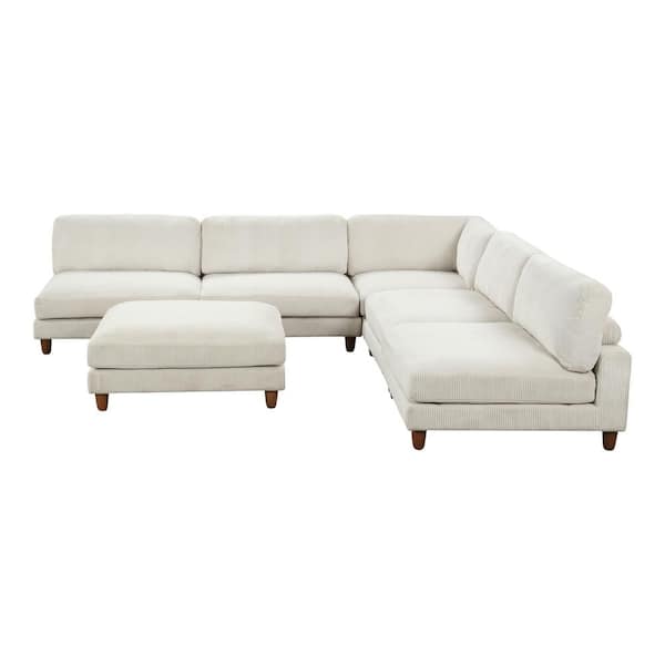Rontop 133.5 in. 6-Piece Corduroy Fabric L-Shaped Sectional with Modular Design and Adjustable Back Support in Beige