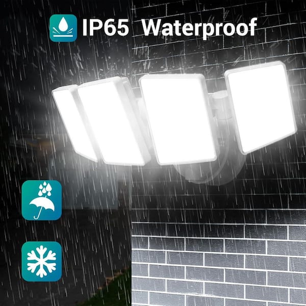 100W White Integrated LED 4-Head Adjustable Flood Light 10000 Lumen Switch Controlled, Outdoor Security 5000K Daylight