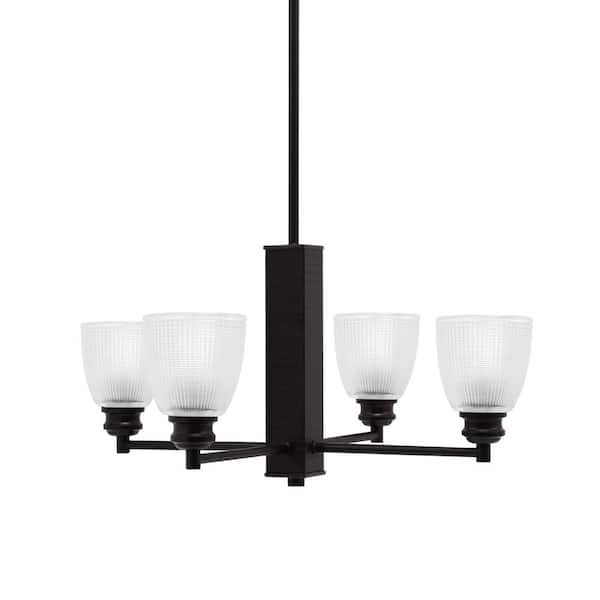 Unbranded Albany 22.75 in. 4 Light Espresso Chandelier with Clear Ribbed Glass Shades