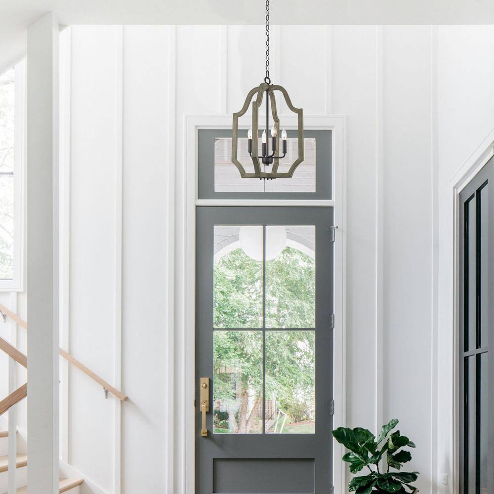Sandblasted Black and Gray Oak Farmhouse Metal Pendant Light