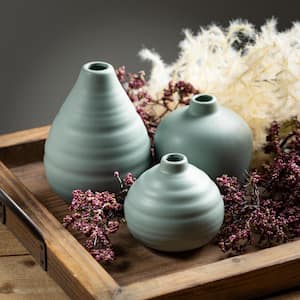 3", 4", and 5" Matte Sage Green Compact Ceramic Vase (Set of 3)