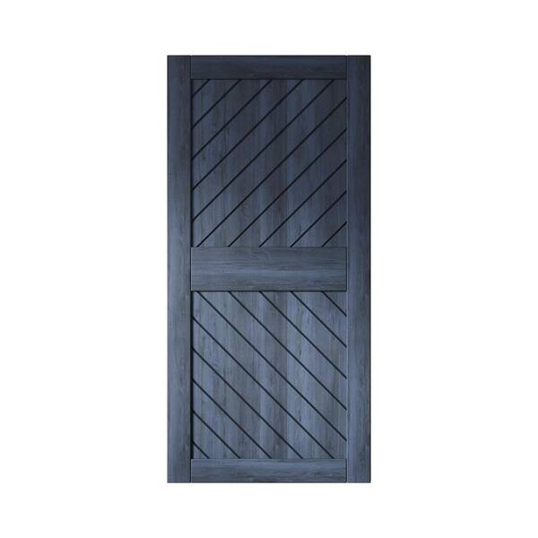 XT3 40 in. x 84 in. C-Panel Solid Core Navy Slanted Stripe Design Pine Wood Interior Sliding Barn Door Slab