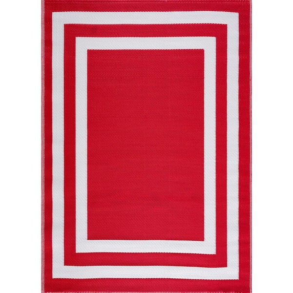 Unbranded Paris Red White 6 ft. x 9 ft. Modern Plastic Indoor/Outdoor Area Rug