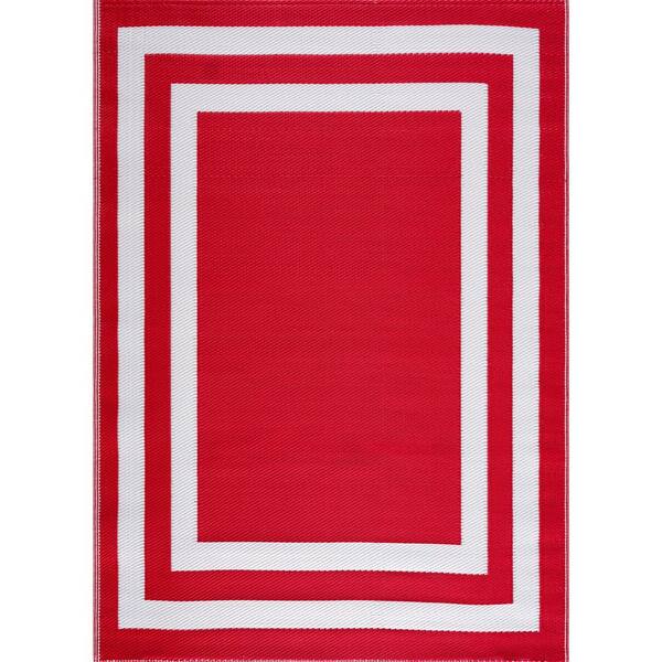 Paris Red White 5 ft. x 7 ft. Modern Plastic Indoor/Outdoor Area Rug