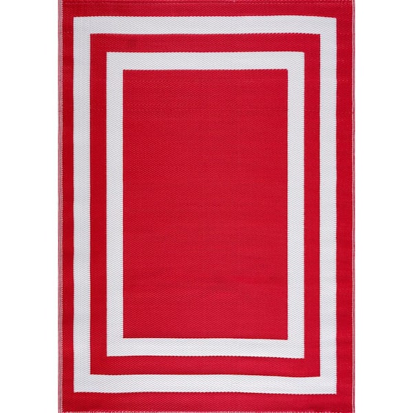 Paris Red White 6 ft. x 9 ft. Modern Plastic Indoor/Outdoor Area Rug