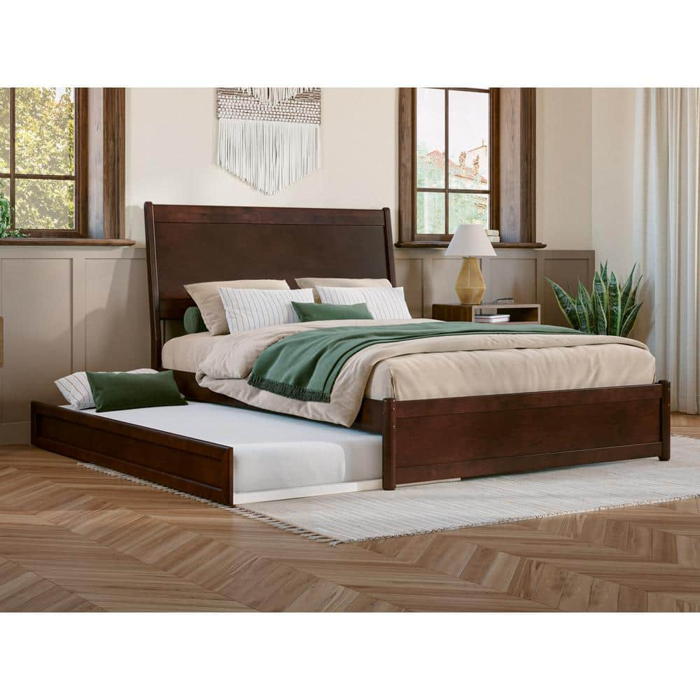 AFI Casanova Walnut Brown Solid Wood Frame Full Platform Bed with Panel ...