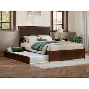 Casanova Walnut Brown Solid Wood Frame Full Platform Bed with Panel Footboard and Twin Trundle
