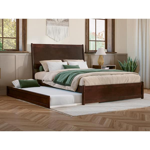 AFI Casanova Walnut Brown Solid Wood Frame Full Platform Bed with Panel Footboard and Twin Trundle